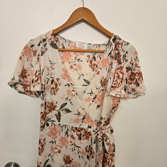 Time and Tru Floral Wrap Midi Dress Tie Waist Short Sleeve Size M - Picture 5 of 16